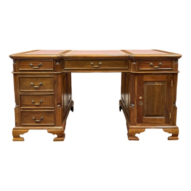 English Desk in Red Leather For Sale