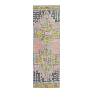 Vintage Turkish Hand-Knotted Wool Cotton Pink Runner Rug For Sale