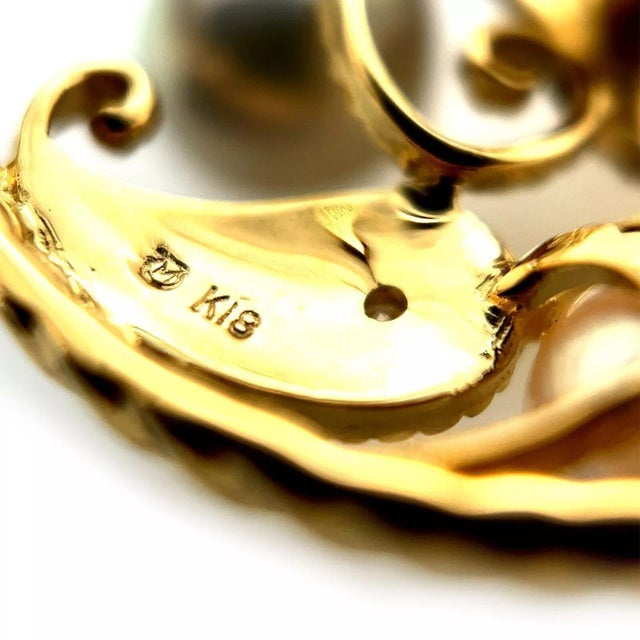 Metal Mikimoto Akoya Pearls & Diamonds 18k Yellow Gold Long Brooch For Sale - Image 7 of 7