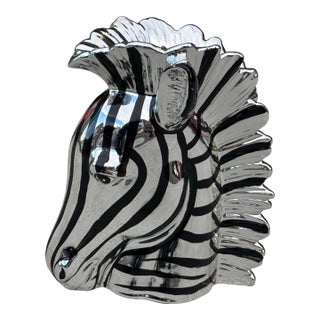 Fitz and Floyd Silver and Black Ceramic Zebra Vase For Sale