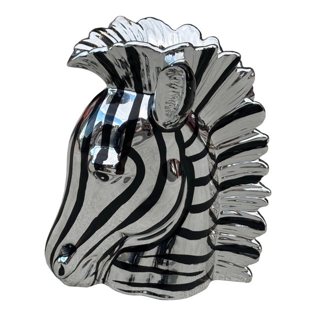Fitz and Floyd Silver and Black Ceramic Zebra Vase For Sale