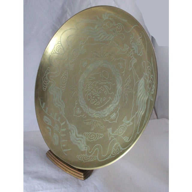 Metal Large Mid 20th Century Brass Bowl With Etched Designs-Dragons For Sale - Image 7 of 9