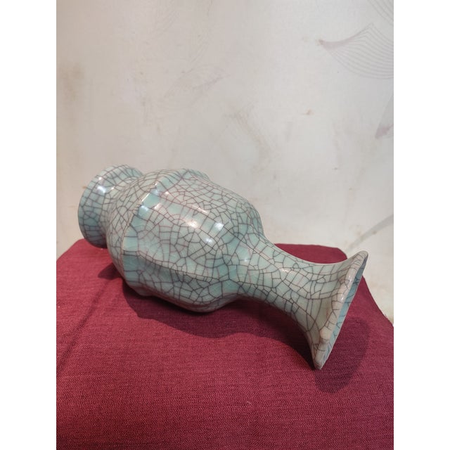 Ceramic Chinese Ceramic Vase Guan Ware Crackle Glaze Celadon Vase For Sale - Image 7 of 11