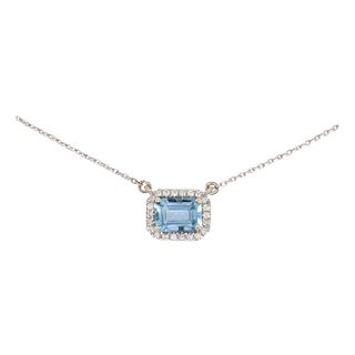 Aquamarine Pendant Necklace w Earth Mined Diamonds in Solid 14K Gold EM 5x7mm For Sale