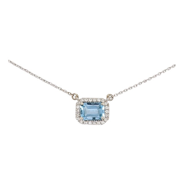 Aquamarine Pendant Necklace w Earth Mined Diamonds in Solid 14K Gold EM 5x7mm For Sale