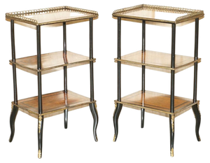 Victorian Ebonised Amboyna Wood Etageres Side Wine Tables, Set of 2