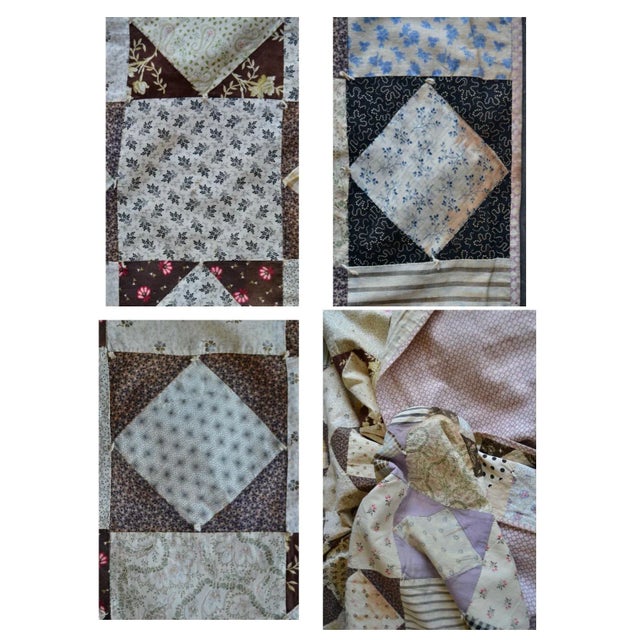 1900’s "Diamond in a Square" Hand-Stitched Cotton Quilt For Sale - Image 10 of 13