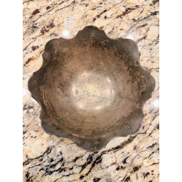 Japanese Vintage Japanese Ornate Silver-Plated Pedestal Bowl With Scalloped Rim For Sale - Image 3 of 3