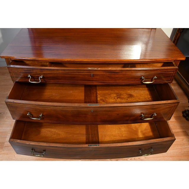 1900s English Hepplewhite Mahogany Inlaid Low & High Dressers With Mirrors Chests of Drawers For Sale - Image 6 of 18