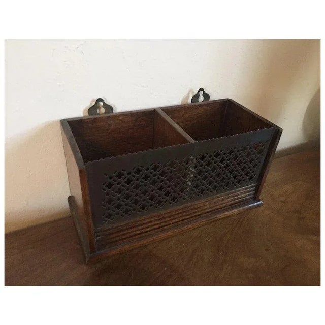 Antique 19th Century English Oak and Brass Hanging Letter Rack, Box or