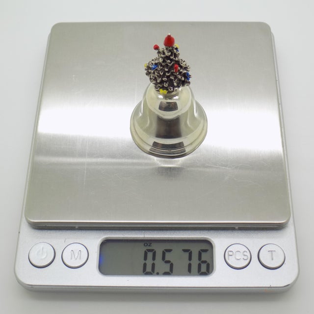 Silver Vintage Italian Handmade Genuine Silver Christmas Tree Decorative Enameled Bell For Sale - Image 8 of 9