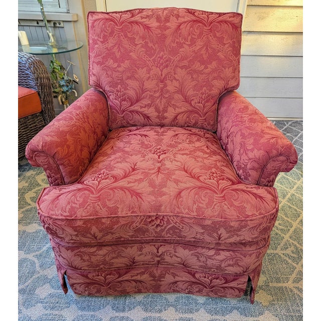 Late 20th Century Jessica Charles Swivel Rocker Armchair Club Chair - Damask For Sale In Raleigh - Image 6 of 13
