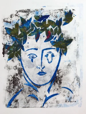 Blue Green Butterfly Monoprint