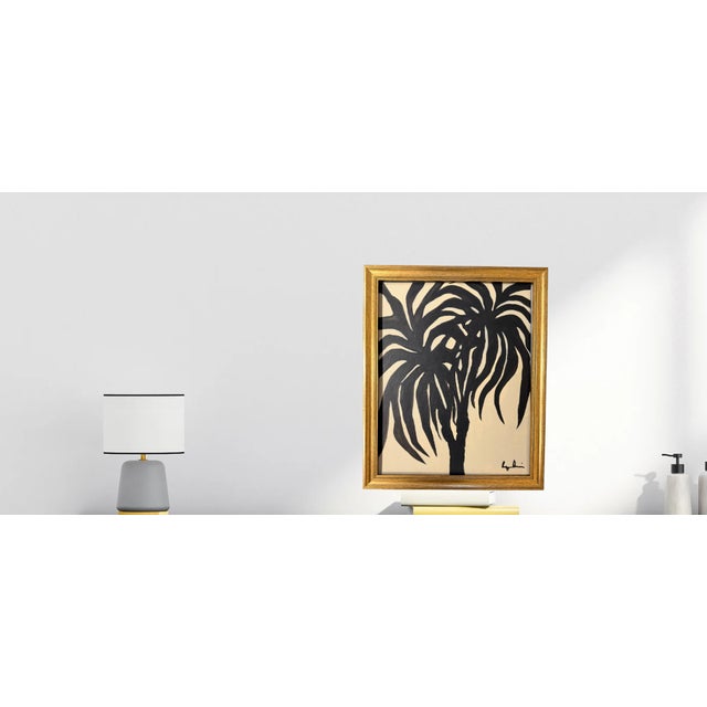 Bryan Boomershine, original abstract Mid-Century Inspired Painting in cream and black with a gold frame. This painting...
