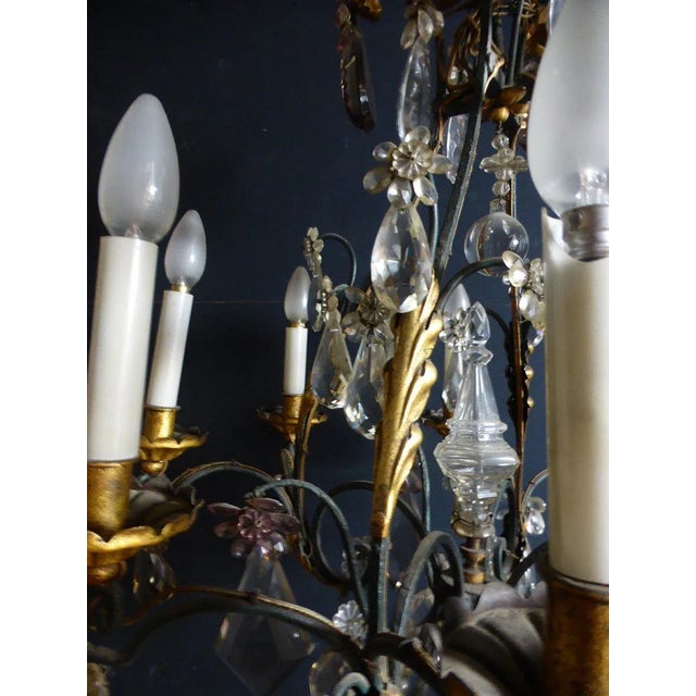 Antique Wrought Iron and Gilded Cage Chandelier For Sale - Image 5 of 11