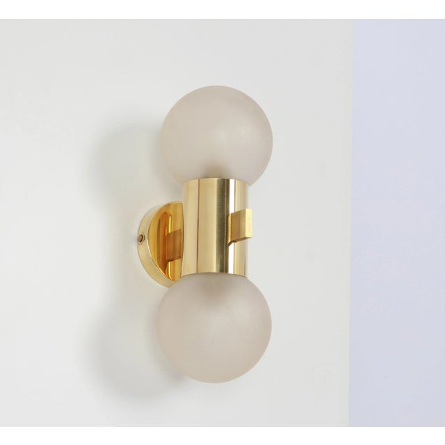 Metal Brass and Satin Glass Sconces in the style of Sciolari, Germany, 1970s, Set of 2 For Sale - Image 7 of 10