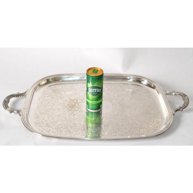Silver Mid-20th Century Pilgrim Victorian Silverplate Serving Platter Buttler Tray For Sale - Image 8 of 12