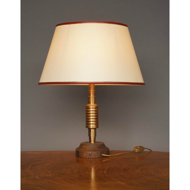Table Lamp with Turned Brass Stem and Wood Base, 1970s For Sale - Image 10 of 10