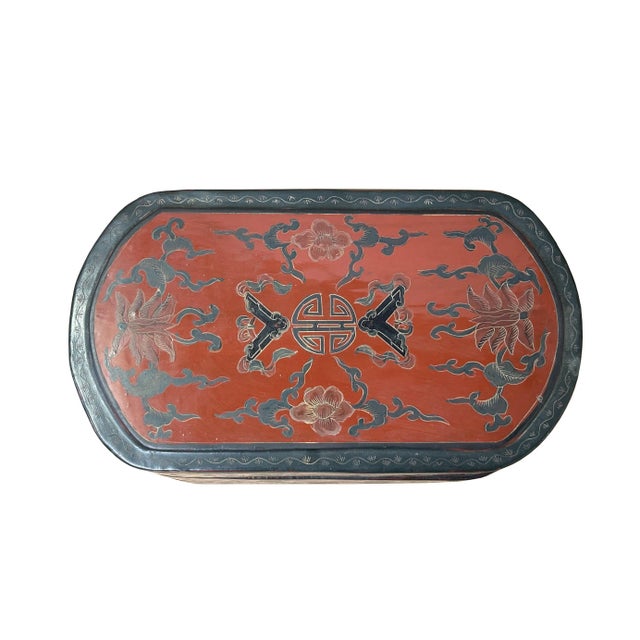 Chinese Brick Red Lacquer Color Treasure Graphic Stack Box Basket ...