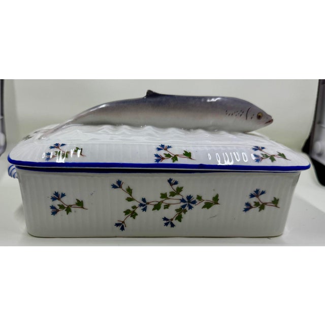 Antique Victorian Porcelain Covered Sardine Dish from France. The cover is adorned with a hand-painted Sardine figure and...