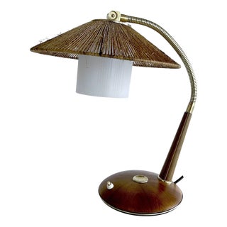Vintage Desk Lamp in Sisal and Wood from Temde, 1960s For Sale
