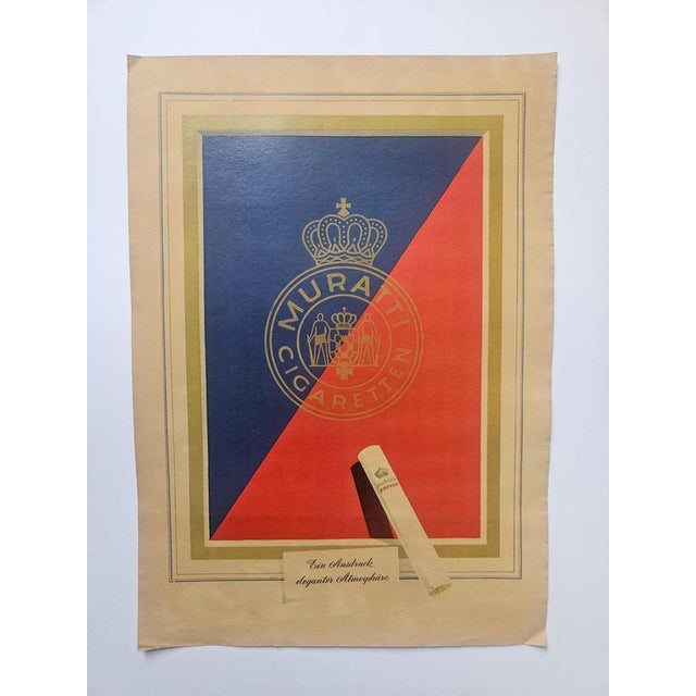 Art Deco Advertising Poster Cut Cigarettes, Germany, 1940s, in Very Good conditions. Designed 1920 to 1949