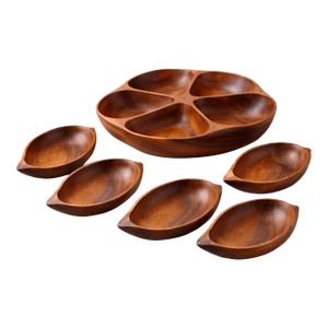 Mid 20th Century Asian Monkey Pod Wood Snack Bowl Set – 5-Piece