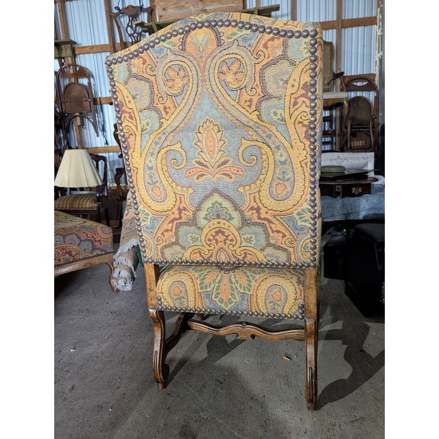 French Provincial Vintage French Provincial Paisley Upholstered Armchair With Matching Ottoman For Sale - Image 3 of 14