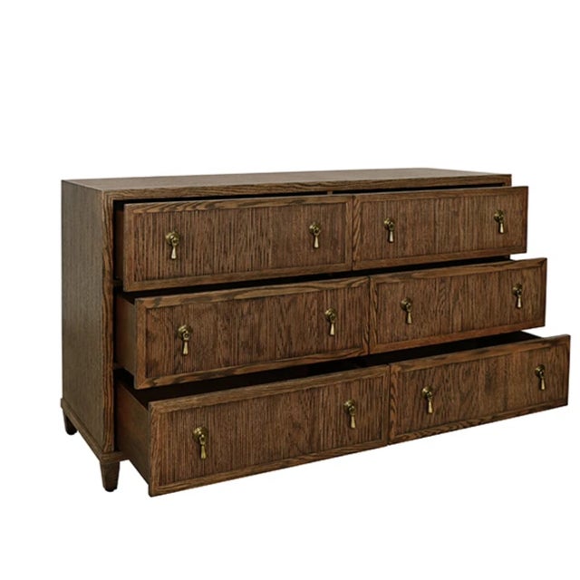 Worlds Away Matthew Izzo Home Avery Provincial Brown Oak Six Drawer Chest For Sale - Image 4 of 8