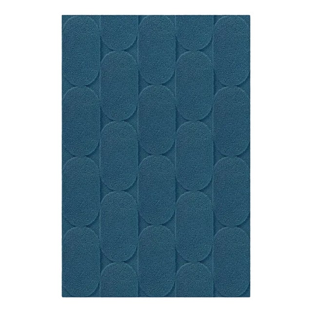 Dark Blue Oval Textured Rug from Marqqa For Sale