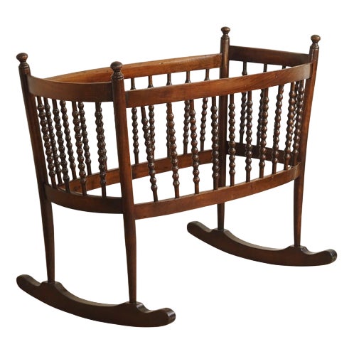 Historic Oak Cradle with Turned Rungs For Sale