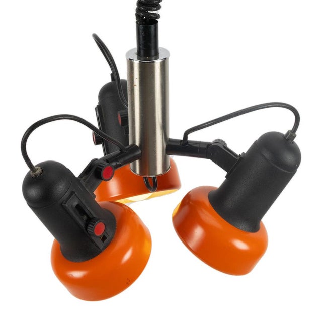 1970s Orange Three-Point Adjustable Pendant Lamp, 1970s For Sale - Image 5 of 10