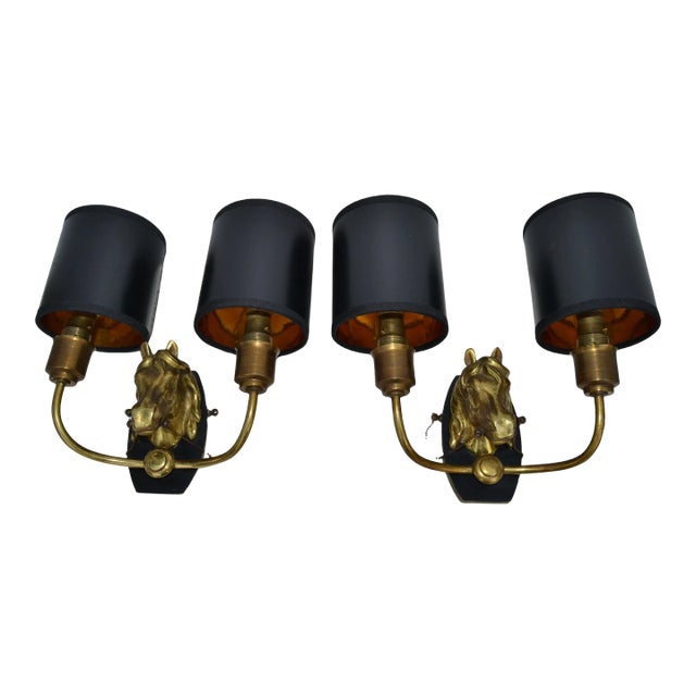 Maison Baguès 2 Arm Horse Head Sconces Wall Lights French Neoclassical 1950 Pair For Sale