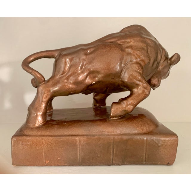 1970s Ceramic Bronzed Bull Statue For Sale - Image 4 of 5