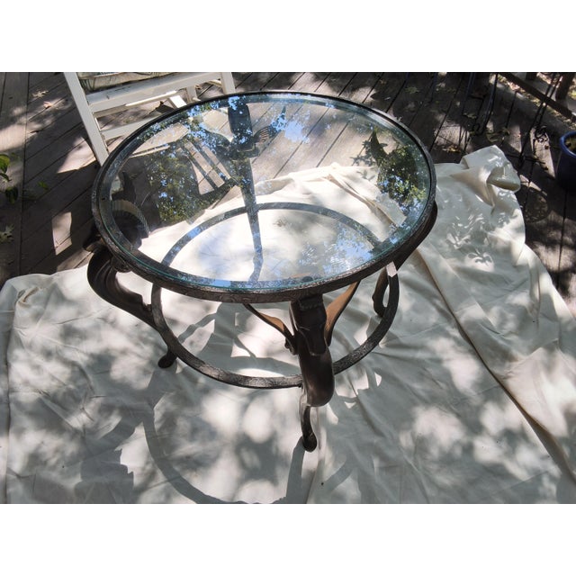 Mint Condition Vintage Hollywood Regency/Neoclassical Brass Pegasus Side Table – 28" Round, Original Glass, Maison Jansen / LaBarges Styles For Sale - Image 11 of 12