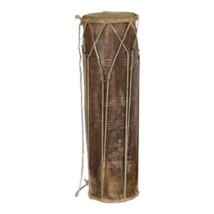 Vintage Thai Wood, Leather & Rope Klong Khaek Processional Double Headed Drum