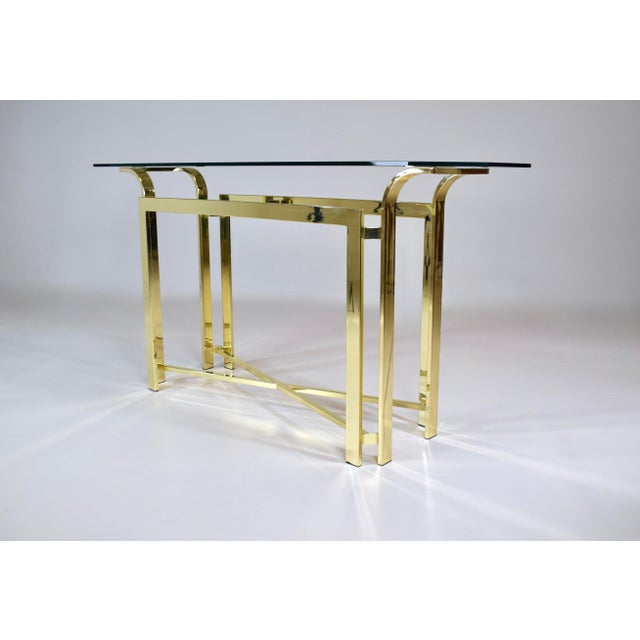 1970's Hollywood Regency style brass with original 5/16" thick beveled glass console table by Milo Baughman Attributed to...