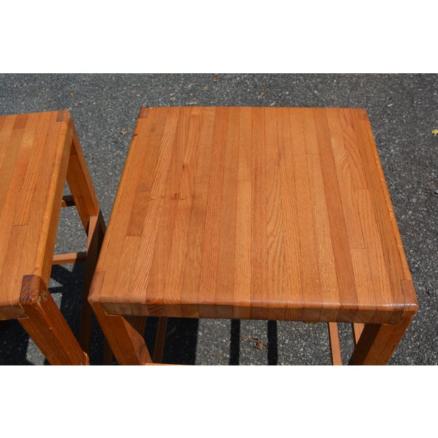 Contemporary 1990s Pair Wooden Butcher Block Square Bar Height Stools or Prep / Cutting Board Tables For Sale - Image 3 of 13