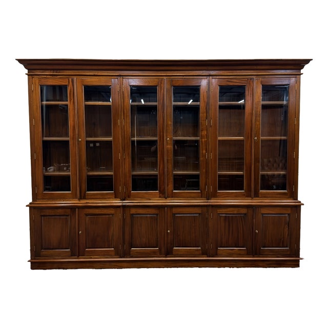 Large English Bookcase with Glass Doors For Sale