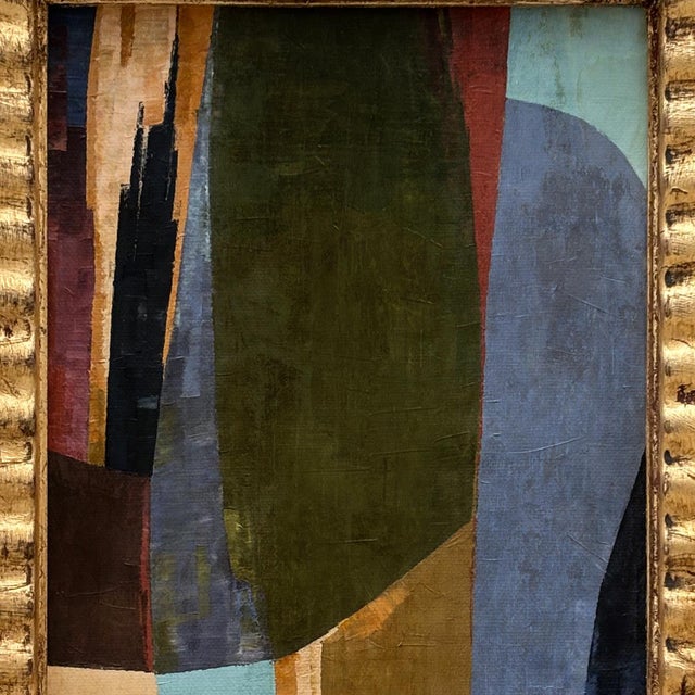 Abstract Contemporary Abstract Oil Painting in Vintage Blue Frame For Sale - Image 3 of 6