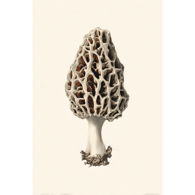 'Common Morel' or 'Morchella Esculenta' Mushroom - Original Botanical Herbarium Watercolor & Pencil Fine Art Print Print...