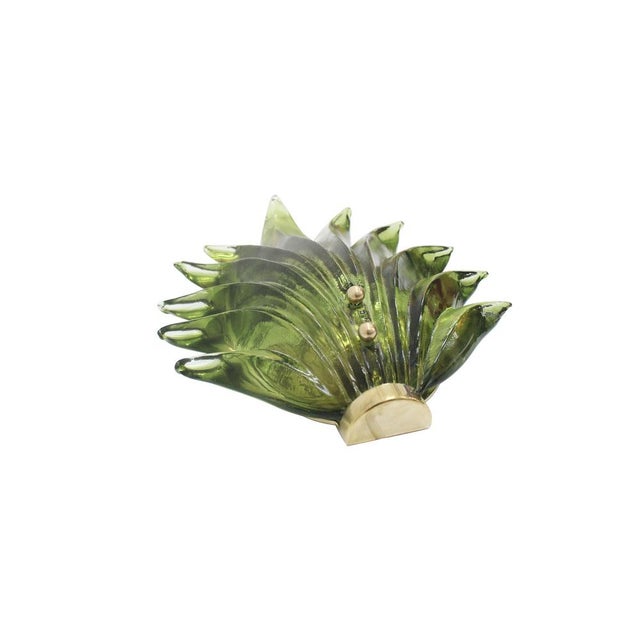 Floral Murano Glass Wall Sconces in Green, 2000, Set of 2 For Sale - Image 3 of 11