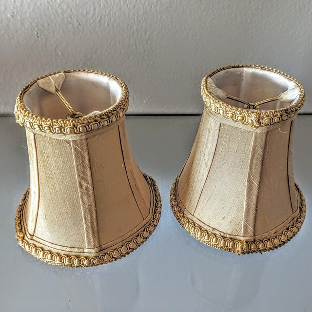 Contemporary Golden Raw Silk Chandelier Shades, a Pair Chairish