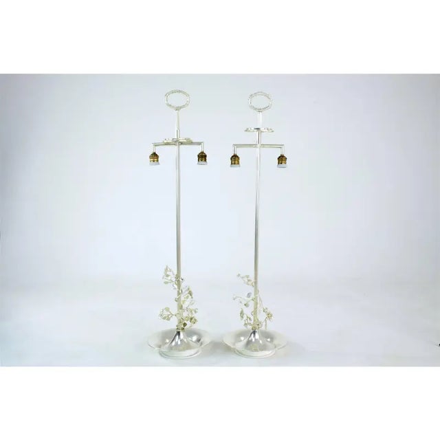 20th Century Silver Plated Flower Lamps, Spain, 1960s - a Pair For Sale - Image 6 of 10