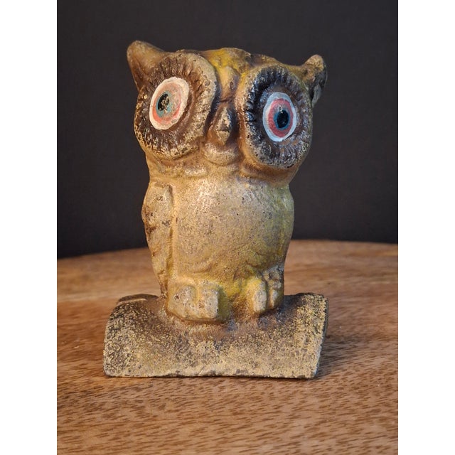 Vintage Cast Iron Owl on Stump Still Bank Gold Finish 3.7" Moore Pg 90 #599 For Sale - Image 4 of 18