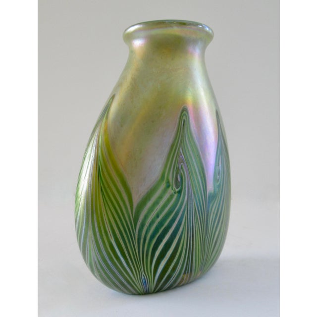 A Vintage Art Nouveaux-Style, Signed Iridescent Thick and Solid "Feather," Vessel/ Vase For Sale - Image 10 of 18