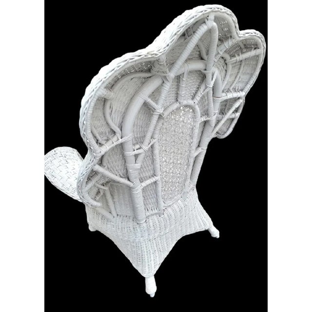 Traditional Vintage Large Scalloped Back Regency Style White Wicker Side Chair For Sale - Image 3 of 10
