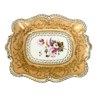 Antique Victorian Peach & Gold Porcelain Serving Dish For Sale