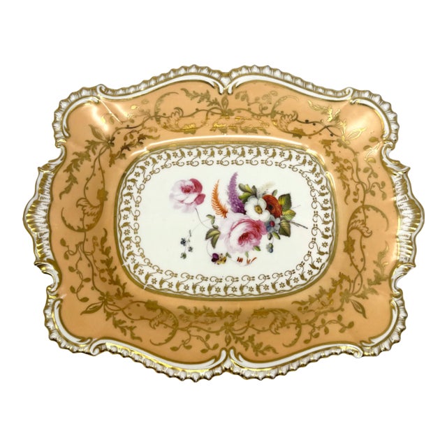 Antique Victorian Peach & Gold Porcelain Serving Dish For Sale