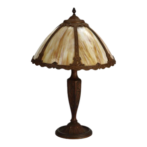 Antique Bradley & Hubbard School Arts & Crafts 6 Panel Slag Glass Lamp C1920